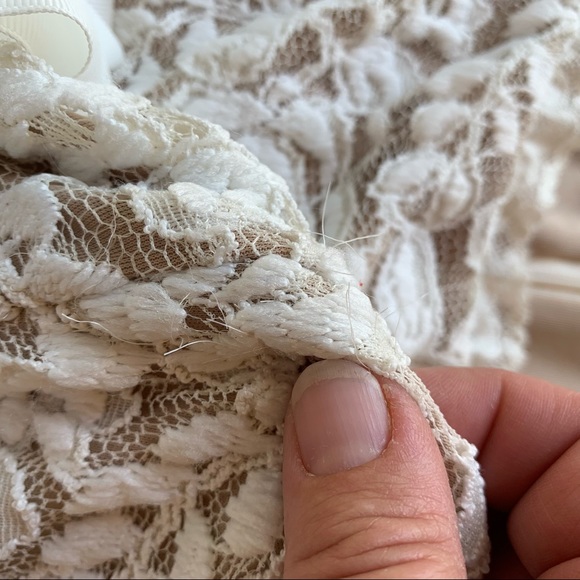 R&M Richards White w/ Tan Lining cocktail dress size Floral Lace Tie Belt Sz 12 - Picture 12 of 14